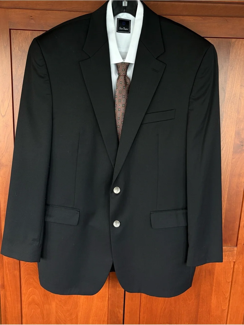 LAUREN RALPH LAUREN 100% Wool 2 Button Blazer Size 44L Black w/Silver Buttons